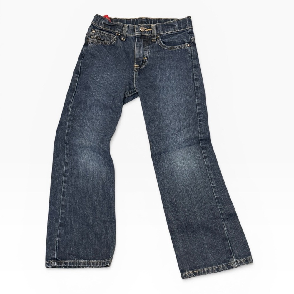 Wrangler Boys Regular Fit Dark Wash Straight Leg Jeans Size 8 Regular Adjustable
